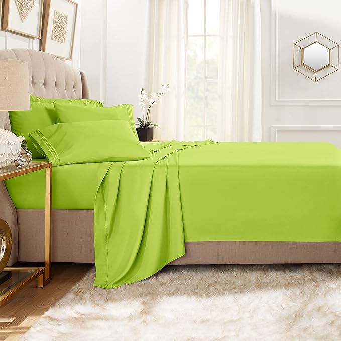 Clara Clark Full Sheets, 6 Piece Set - Hotel Luxury Bed Sheets, Super Soft Bedding Set, Full Size, Garden Green