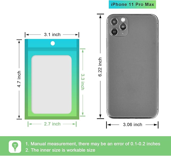 100 Pcs Resealable Mylar Bags, Gradient Color Food Storage Bags, Zip Bag Foil Bags Packaging Pouch for Food Storage, Sample, Small Business (Blue Green, 3.1 X 4.7 Inch)