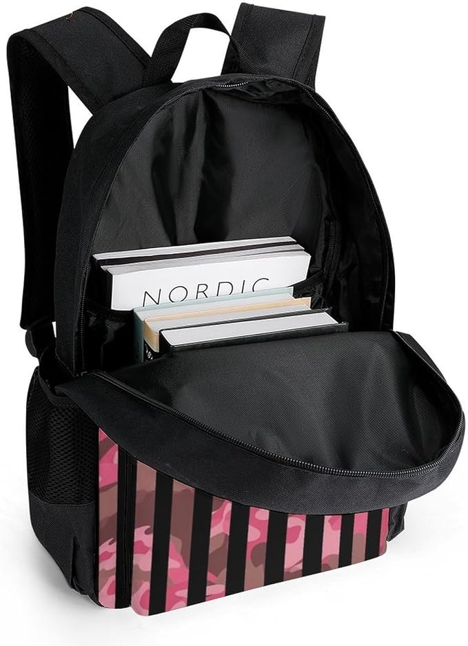 Lightweight Daypack Bookbag for Trekking Business Walking Cycling, Big Capacity Anti-Theft Multipurpose Carry On Bag, Pink Camouflage American Flag Hunting Camo Deer Business Computer Bag