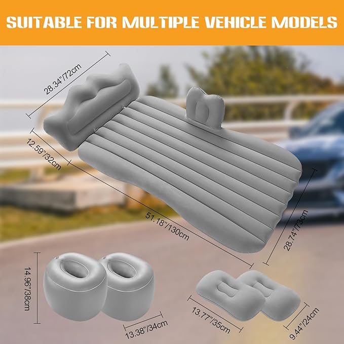 Ergocar Inflatable Mattress Camping Thickened Portable Travel Camping Flocking Bed Double-Layer Inflatable Valve Suitable for Suvs, Rear Seats, Automobiles