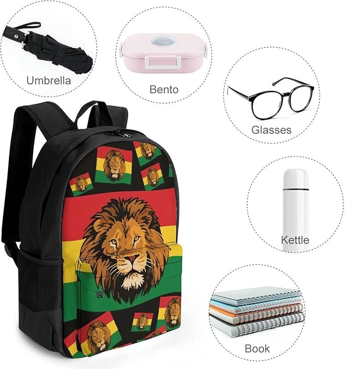 Rucksacks Lightweight Multipurpose Anti-Theft Jamaican Rasta Flag Rastafarian Reggae Lion Art Shoulder Bag Big Capacity Laptop Book Bag Rucksack With Padded Straps