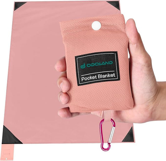 Odoland Beach Blanket Picnic Blanket, 43" x 63" SandProof Waterproof Outdoor Pocket Blanket with Portable Bag, Foldable Lightweight Sand Free Quick Drying Beach Mat for Hiking Camping Travel, Pink