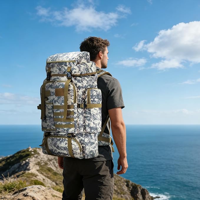 Hiking Backpack Tactical Backpack for Men Women, 80L Military Backpack Rucksack Waterproof Large Travel Camping Backpack for Men, Molle Rucksack Outdoor Travel Cycling Daypack (City Camo)