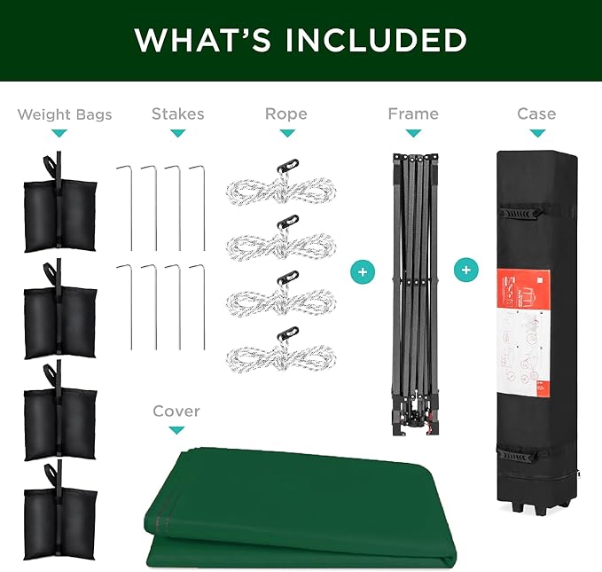 Best Choice Products 12x12ft Pop Up Canopy Tent, Outdoor Shade, 1 Person 1 Minute Set Up, Carry Case, 4 Weight Bags - Forest Green