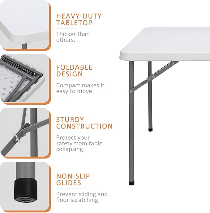 SUPER DEAL 33 Inch Folding Card Table, Indoor Outdoor Portable Plastic Kitchen or Camping Picnic Party Wedding Event Table, White