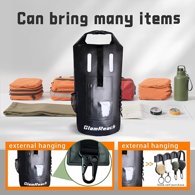 55L Dry Bag for Men - Heavy Duty Waterproof Backpack, Large Roll Top Rip-Resistant Rucksack for Kayaking, Camping, Boating, Hiking, Fishing & Travel with 2L dry bag (Black,55L)