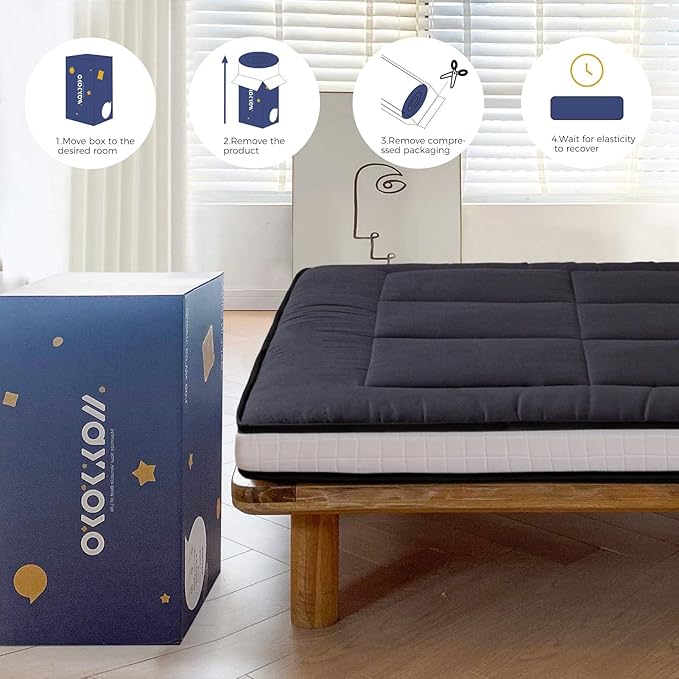 MAXYOYO Twin Bed Mattress Japanese Futon, Pad Camping Mattress Floor Bed Mattress Topper, Easy to Foldable and Portable, Black Futon Single Mattress