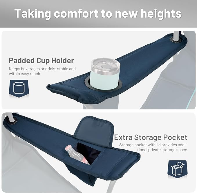 Timber Ridge 550 LBS Oversized Folding Camping Chair for Adults, Heavy Duty Outdoor Chair with Cup Holder Side Pocket for Camp, Lawn, Picnic, Navy-Upgrade