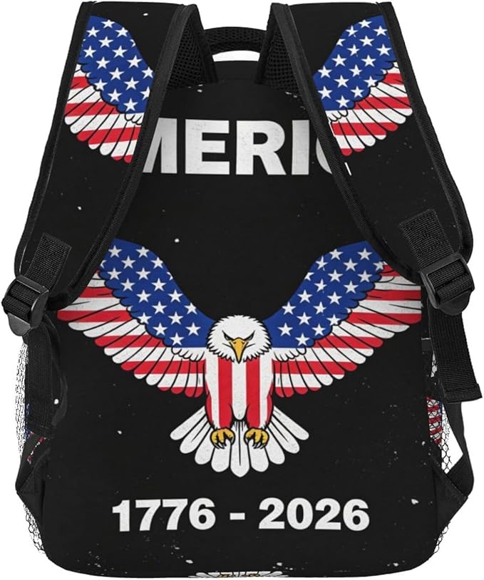 Men Women Polyester 250th Anniversary 1776-2026 Patriotic Eagle Art Casual Daypack Large Capacity Carry On Bag With Adjustable Shoulder Straps for Camping Work Running