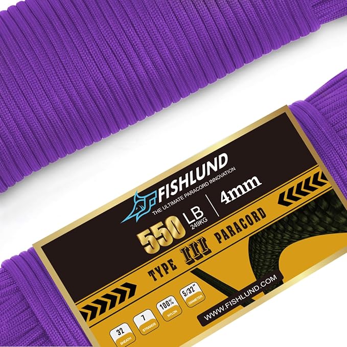 Paracord 550 lb, 7 Strand Paracord Rope 250ft 4mm, Nylon Parachute Cord for Camping, Purple