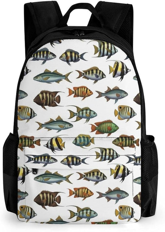 Supdreamc Lightweight Daypack Backpack for Sports Travel Running, Large Capacity Multipurpose Anti-Theft Bookbag, Sea Fish Pattern Laptop Backpack Daypack