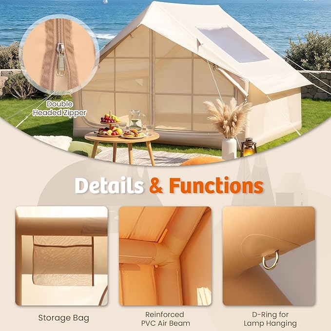 YOLENY 2/4/6 Person Inflatable Tents for Camping, Quick Setup in 2 Minutes with Hand Pump, Oxford Blow Up Tent with Skylight & Canopy, Spacious Cabin Tent for Family Camping & Hiking