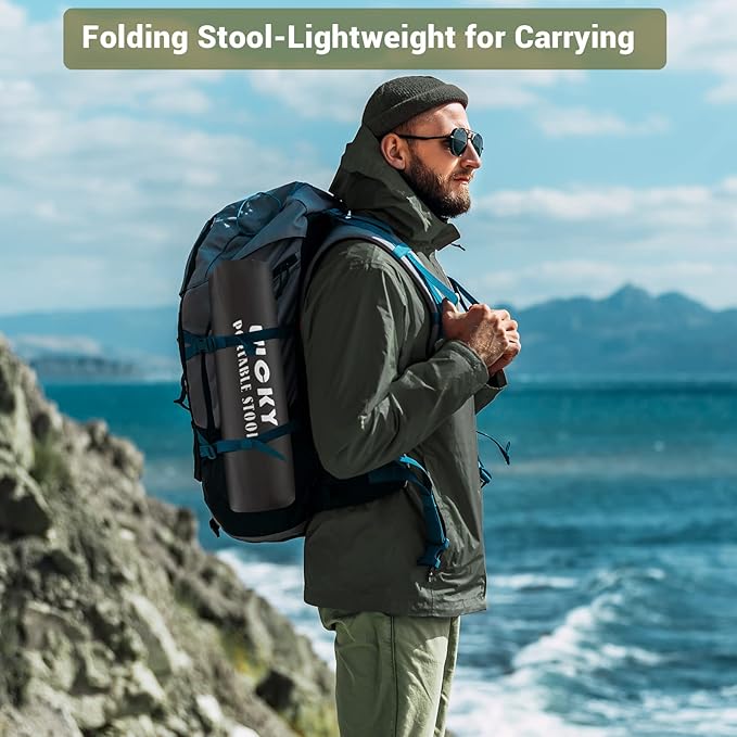 Portable Camping Stool with Side Pocket Camping Seat 12.5in Foldable Comfortable Widening Heightening for Travel Camping Fishing Hiking Gardening Picnic Beach BBQ Outdoor