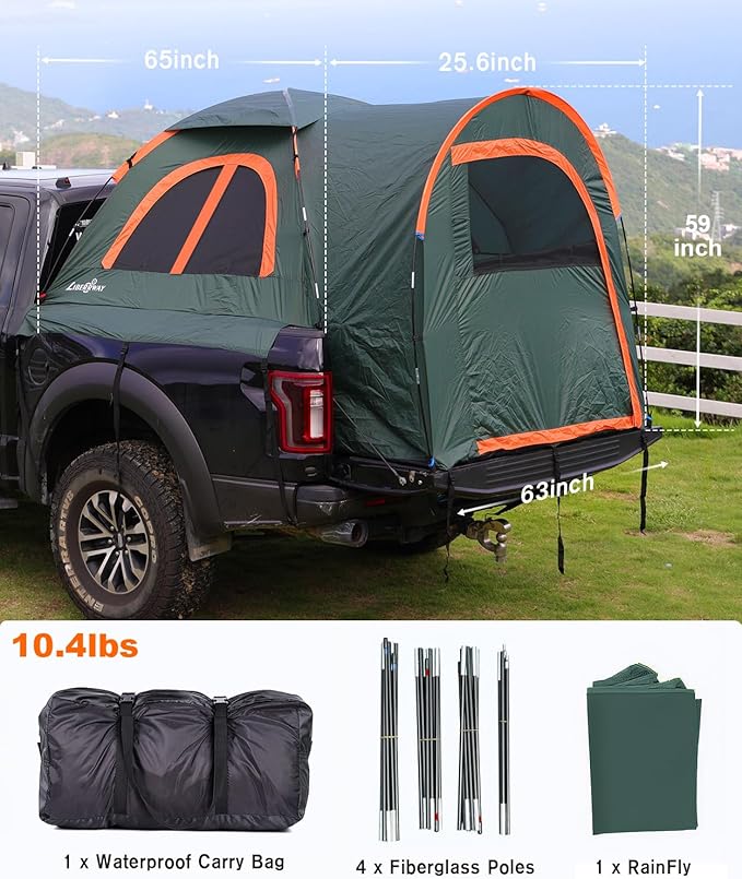 LIBERRWAY Truck Bed Tent for 2 Person, 5.5-5.8 FT Pickup Truck Tent with Waterproof Rainfly Oxford for Camping Travel Outdoor Chevy Silverado 1500 Dodge Ram 1500 Ford F-150 GMC Sierra 1500