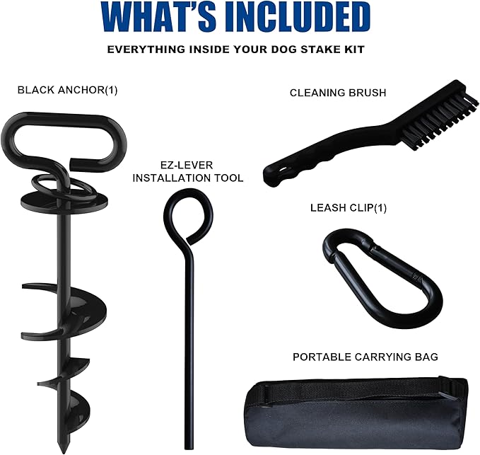 Eurmax USA Heavy-Duty Dog Tie Out Stakes Easy Installation Yard Dog Leash Anchor Dog Stake for Outside Portable Camping Dog Ground Anchor Dog Anchor for Large Dogs,Trampoline,1-Pack(Black)