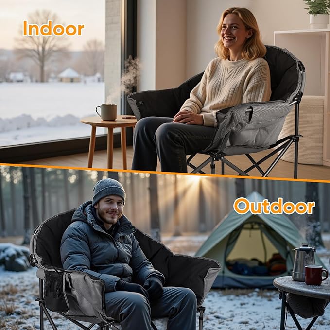 Colorsoul Oversized Heated Camping Chairs Heavy Duty, Fully Thick Padded Heated Chairs for Outdoor Sports, Heated Folding Chair for Adults Support 450lbs, 3 Heat Levels, Battery NOT Included