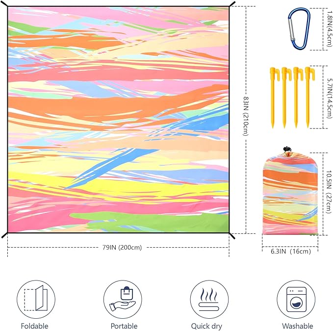 Beach Blanket Waterproof Sandproof Extra Large Beach Mat 79" X 83"/120"x108"for 1-8 Adults Quick Drying Durable Outdoor Picnic Mat for Beach Travel Camping Hiking