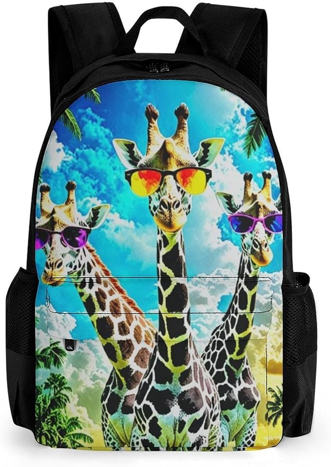 Polyester Daypack for Hiking Work Running, Big Capacity Anti-Theft Multipurpose Shoulder Bag, Crazy Cool Giraffe Travel and Sport Backpack Rucksack