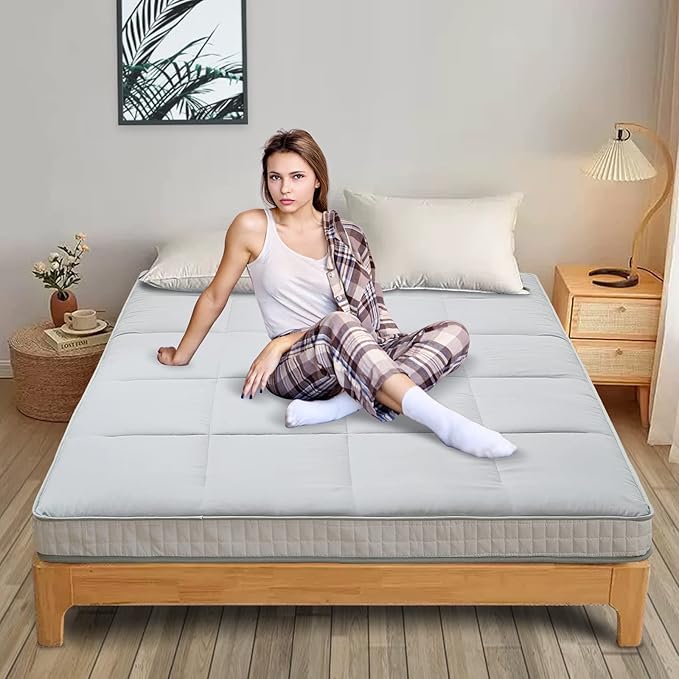 DoCred Queen Size Futon Mattress, Extra Thick Foldable Japanese Floor Mattress Memory Foam Sleeping Pad for Adults, Roll Up Mattress Tatami Mat Breathable Floor Lounger Guest Bed