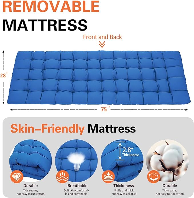Camping Cots with Comfortable Mattress Sleeping Bed for Camping Folding Cot with Pad Heavy Duty Sleeping Cot with Carry Bag Guest Cots for Adults Easy to Set Up Office Nap Vacation Outdoor Indoor