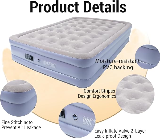Queen Air Mattress Bed with Built in Pump,16 Inches High Queen Airbed Inflatable Mattress,Comfort Thickened Blow Up Air Mattress,Travel Sleeping Bed for Guests Home(Queen Size)