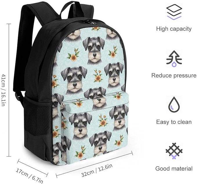 Shoulder Book Bags Anti-Theft Multipurpose Big Capacity Bookbag, Schnauzer Cute Dog Art Travel Hiking Backpack With Smooth Zippers