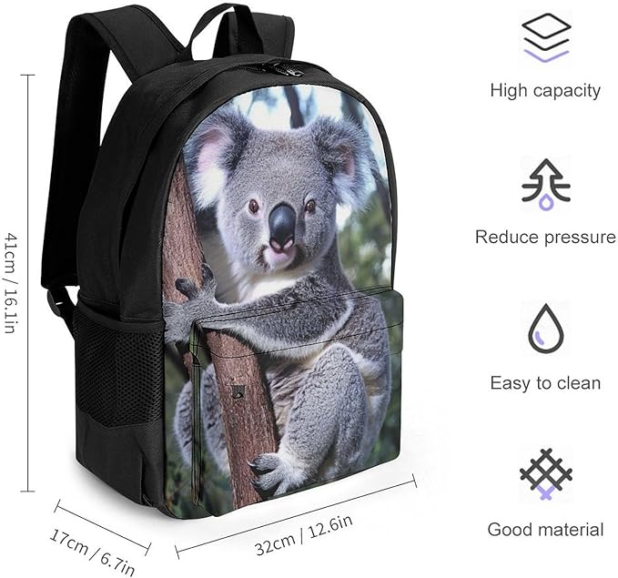Lightweight Backpack for Gym Travel Bicycle, Big Capacity Multipurpose Anti-Theft Carry On Bag, Cute Koala Bear Travel Hiking Bag Day Pack