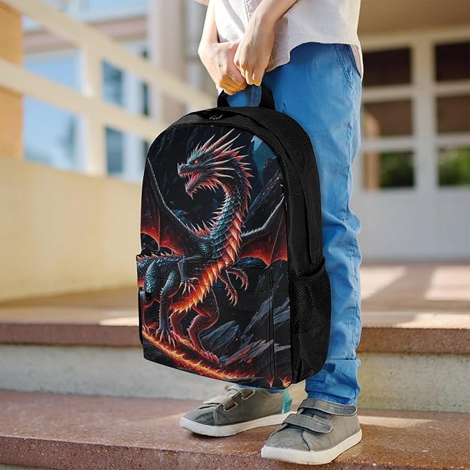 Supdreamc Backpack Multipurpose Anti-Theft Large Capacity Bookbag, Black Cool Dragon Travel Hiking Daypack With Side Pockets