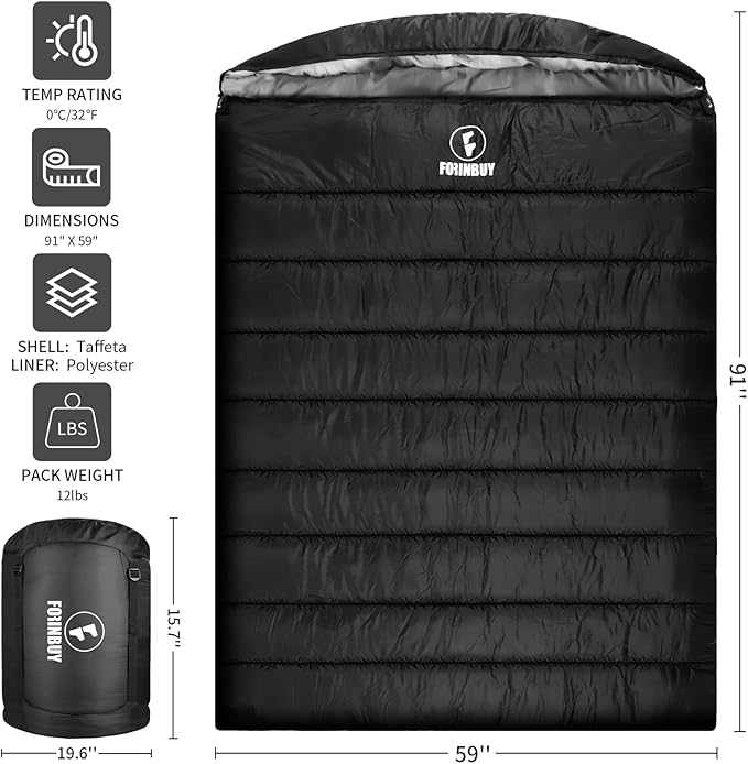 Double Sleeping Bag for Adults, XL Queen Size 2 Person Waterproof Sleeping Bag for Cold Weather & Warm, Perfect for Couples Family RV Travel and Tent Camp