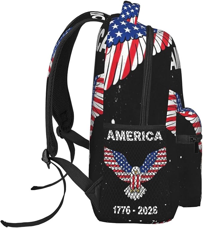 Men Women Polyester 250th Anniversary 1776-2026 Patriotic Eagle Art Casual Daypack Large Capacity Carry On Bag With Adjustable Shoulder Straps for Camping Work Running