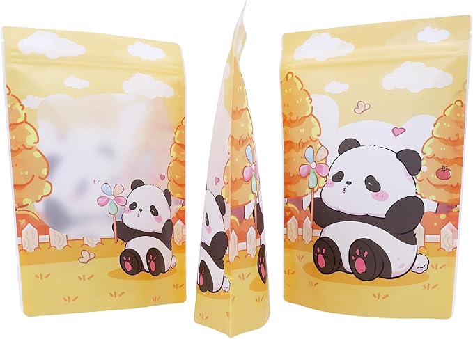 QQ Studio 100 Animal Cartoon Goodie Bags Clear Window Plastic Resealable Zipper Seal Lock Packaging Food Storage Pouch Party Favor Birthday Bags (Panda)
