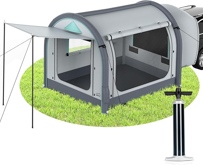 Inflatable SUV Tent for Camping, Large Quick Setup Blow Up Tents, 6-Person Tent with Detachable Car Attachment, Tents with Storage Bag &Projection Screen, Waterproof