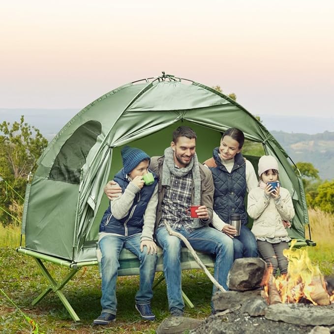 Portable Camping Cot for Adults,Folding Cot for Sleeping with Mattress, Elevated Tent and Sleeping Bag, Multifunctional Outdoor Tent Cot Bed 1 Person