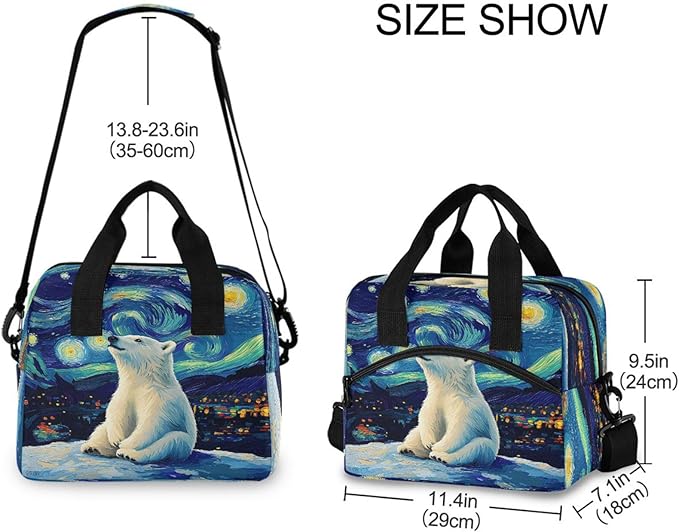 ALAZA Polar Bear Starry Sky Lunch Box for Men Women Adults Insulated Lunch Bag Cooler Bag with Adjustable Shoulder Strap for Work Picnic Travel