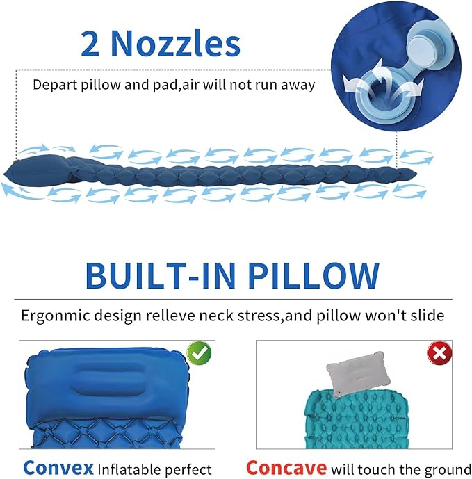 Camping Sleeping Pad, Ultralight Camping Mat with Pillow Built-in Foot Pump Inflatable Sleeping Pads, Compact Sleep Pad for Camping Backpacking Hiking Traveling
