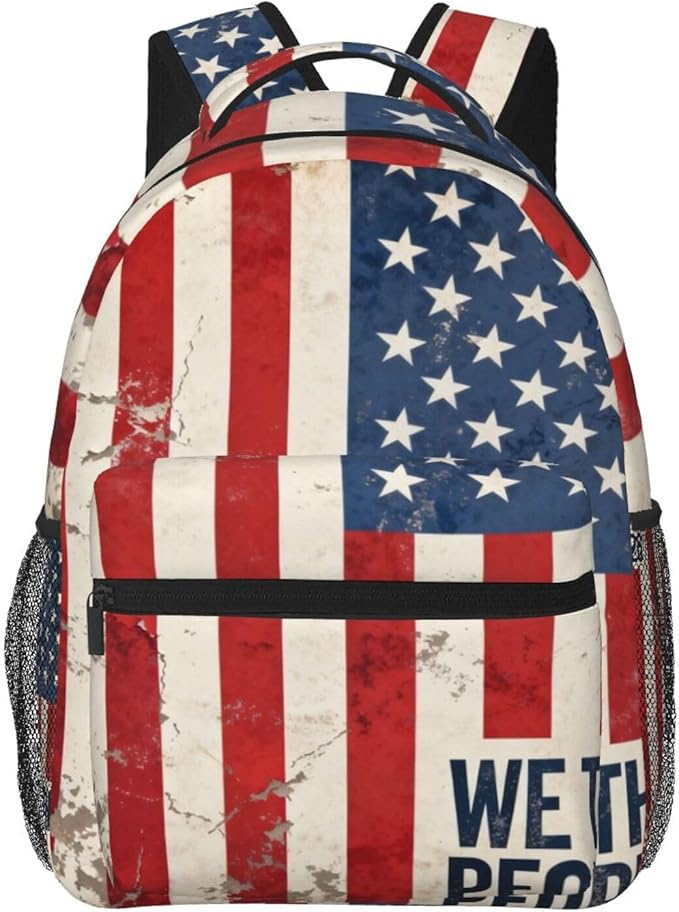 Daypack Anti-Theft Multipurpose Large Capacity Shoulder Bag, 250 Years American 250th Anniversary USA Flag Art Travel Hiking Camping Rucksack With Smooth Zippers
