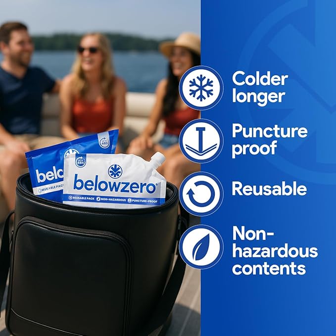 Below Zero Prefilled Reusable Ice Packs for Coolers | Long Lasting Freezer Ice Blocks for Camping, Lunch Bags & More | 48 Hour Cooler Ice Pack Technology