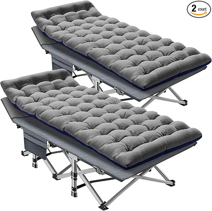 LILYPELLE Folding Camping Cot, Extra Wide Heavy Duty Sleeping Cots with Carry Bag, Double Layer Oxford Portable Travel Camp Cots for Home, Office Nap and Outdoor Beach