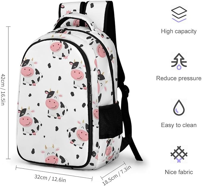 Sturdy Laptop Backpack Cute Funny Milk Cow Print, Anti Theft Water Resistant Travel Business Bag with Water Bottle Pockets Gifts for Men Women