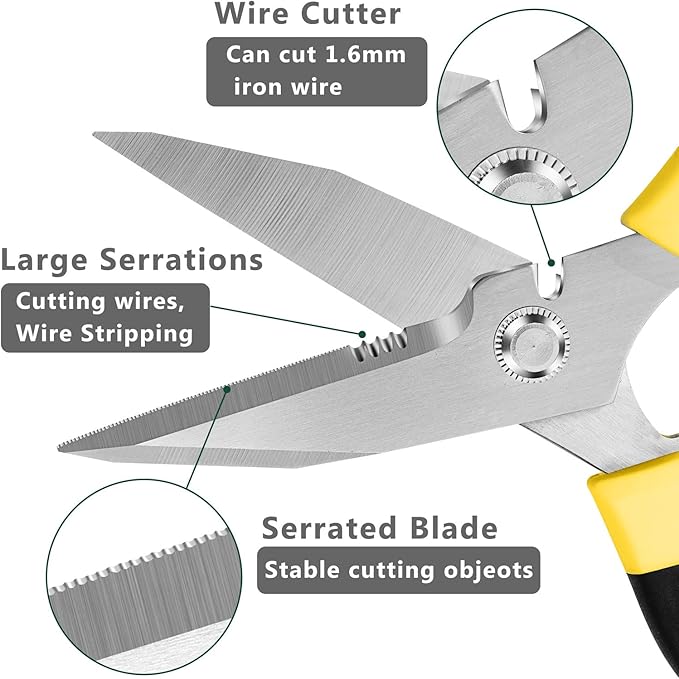 Utility Scissors Heavy Duty: 8-Inch sharp Scissors All Purpose heavy duty, Serrated Blades Cut Carpet, Cardboard, Wire, Leather, Fabric, Multipurpose Shears for Kitchen, Garden, Office, Craft