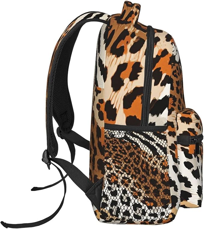 Rucksack Polyester Anti-Theft Multipurpose Leopard Print Animal Skin Patterns Carry On Bag Large Capacity Travel and Sport Backpack Rucksack With Smooth Zippers