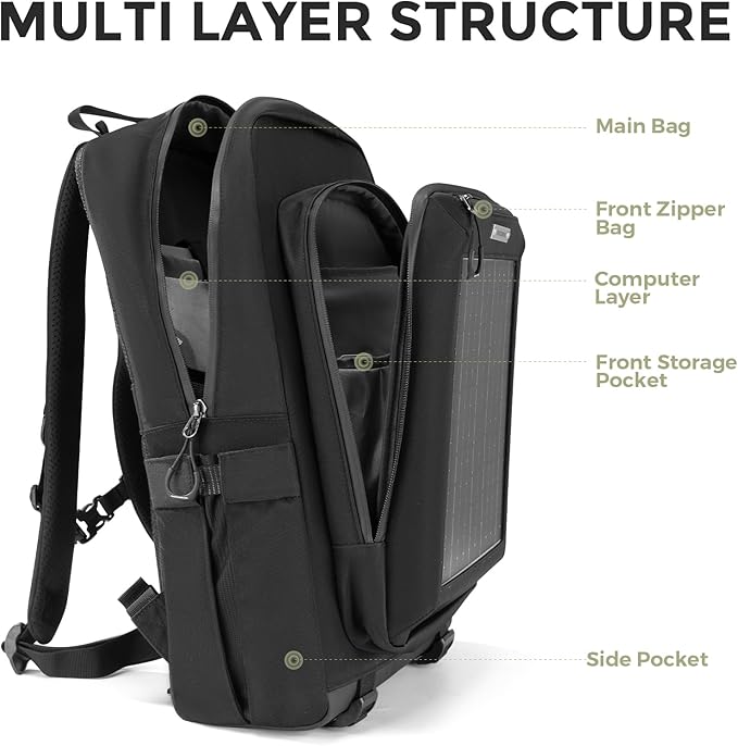 ROCKBROS Solar Backpack for Outdoor Emergency Charging Multi-compartment Large Capacity for Hiking Camping Traveling Cycling Duffel Bag