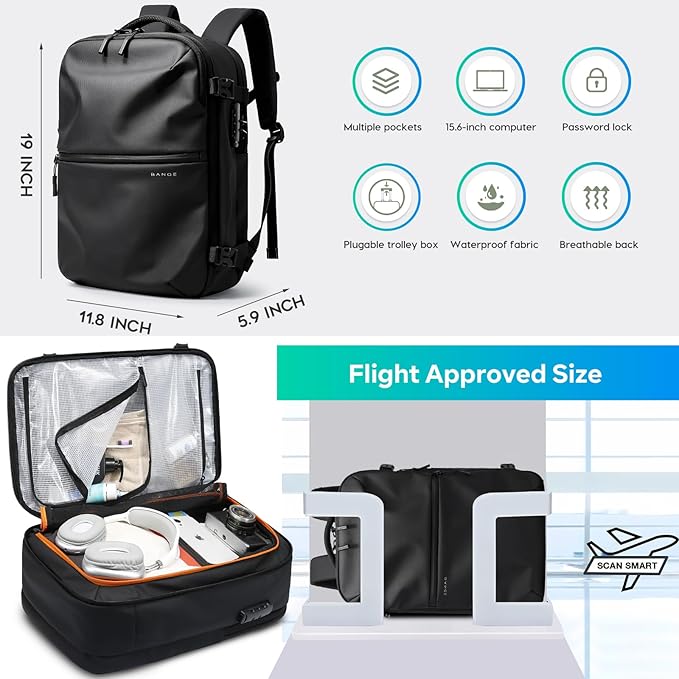 BANGE Travel Backpack for Men, Waterproof Lightweight Laptop Backpack for Business and Work, Anti Theft Rucksack for Men and Women