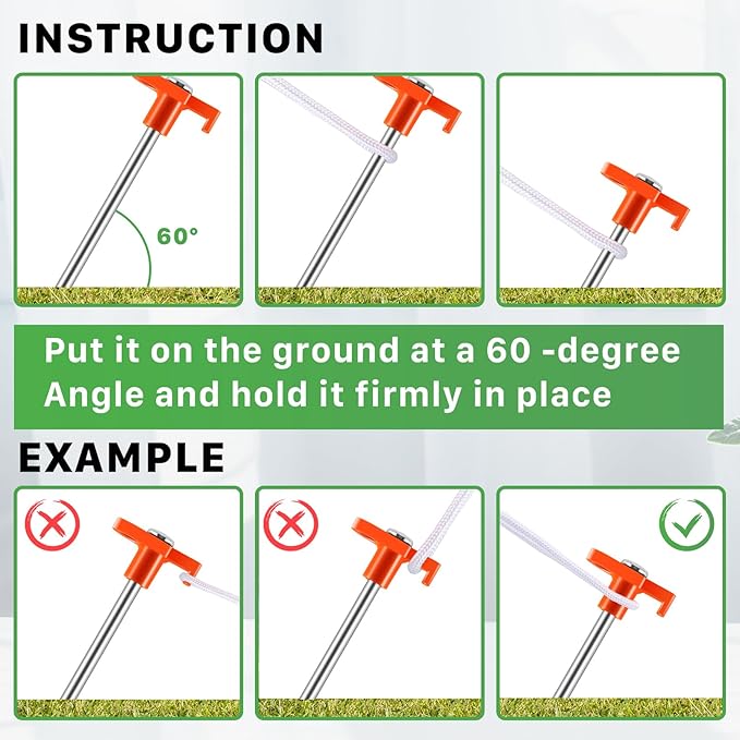 20 Pack Tent Stakes,10 Inch Heavy Duty Metal Tent Pegs,Tent Pegs Camping Stakes,Non-Rust Ground Stakes Tent Spikes for Outdoor Camping Garden,with 2 Pcs 10FT Ropes(Orange)