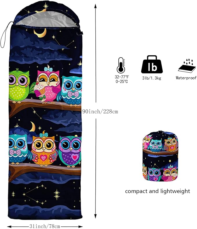 AILONEN Girls Pink Camping Sleeping Bags,Lightweight & Waterproof,3 Season Warm & Cool Weather,Cute Bow Duck Print Sleeping Bags for Kids,Girls,Adults Travelling,Outdoors