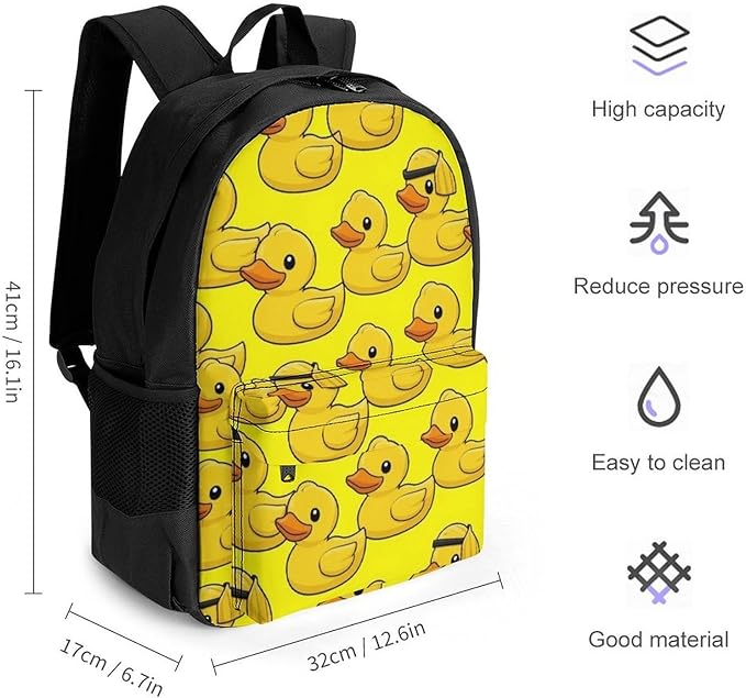Men Women Lightweight Funny Rubber Duck Yellow Backpack Large Capacity Carry On Bag With Padded Straps for Sports Work Walking Cycling