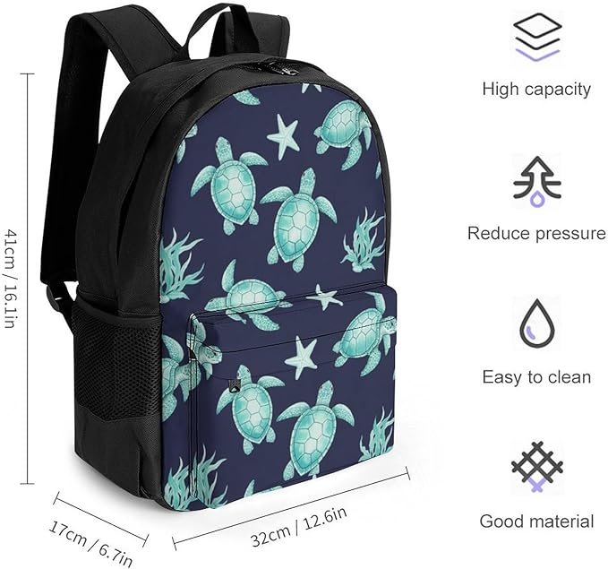 Versatile Polyester Backpack with Large Capacity for Business and Casual Activities, Sea Turtle Tavel Hiking Camping