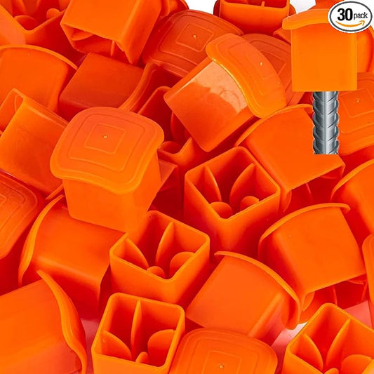 Sukh Rebar Caps - 30Pcs Orange Mushroom Safety Cover for T-Posts, Building Construction Protection Stakes - Plastic End Caps Fit #3-#7 Stake Sizes