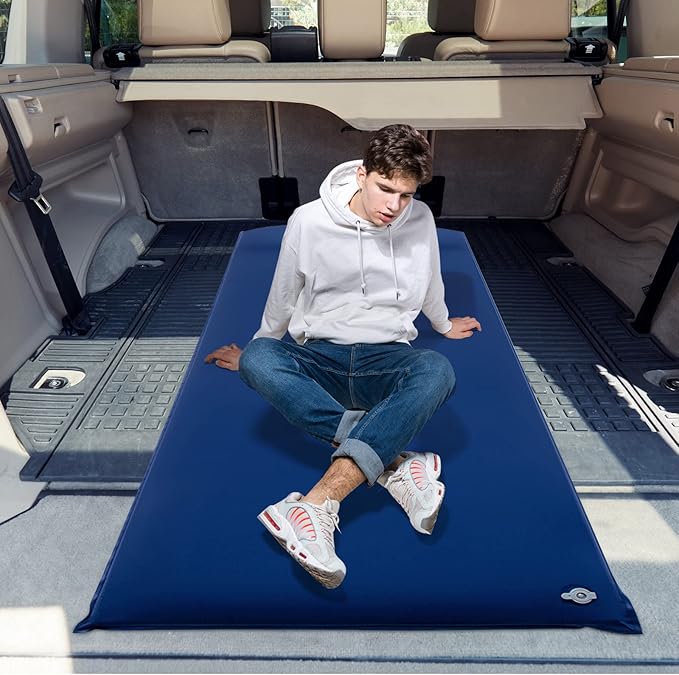Tangkula Self Inflating Sleeping Pad, 3 Inch Inflatable Camping Mattress Pad with 9.5R Value, Insulated Foam Camping Mat with Pillow, Lightweight Camp Sleep Pad for Backpacking, Car, Tent