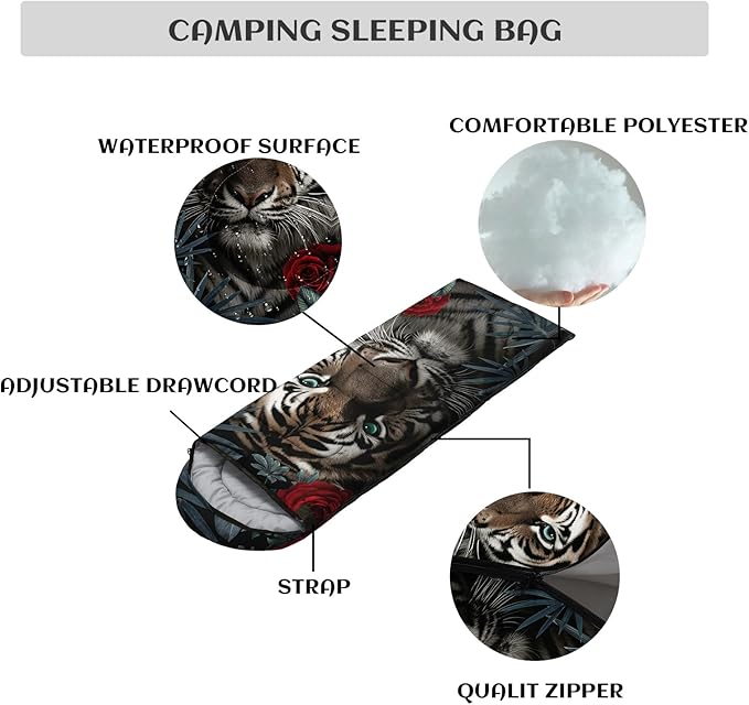 Sleeping Bags for Adults Youth Kids,3D Printing Camping Sleeping Bag for Girls Boys Lightweight Waterproof Cold/Warm Weather Sleeping Bag for 3 Seasons